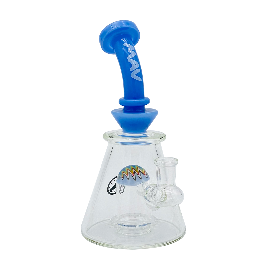 MAV Glass Wig Wag Reversal UFO Bent Neck Pyramid Bong in Lavender with Showerhead Percolator