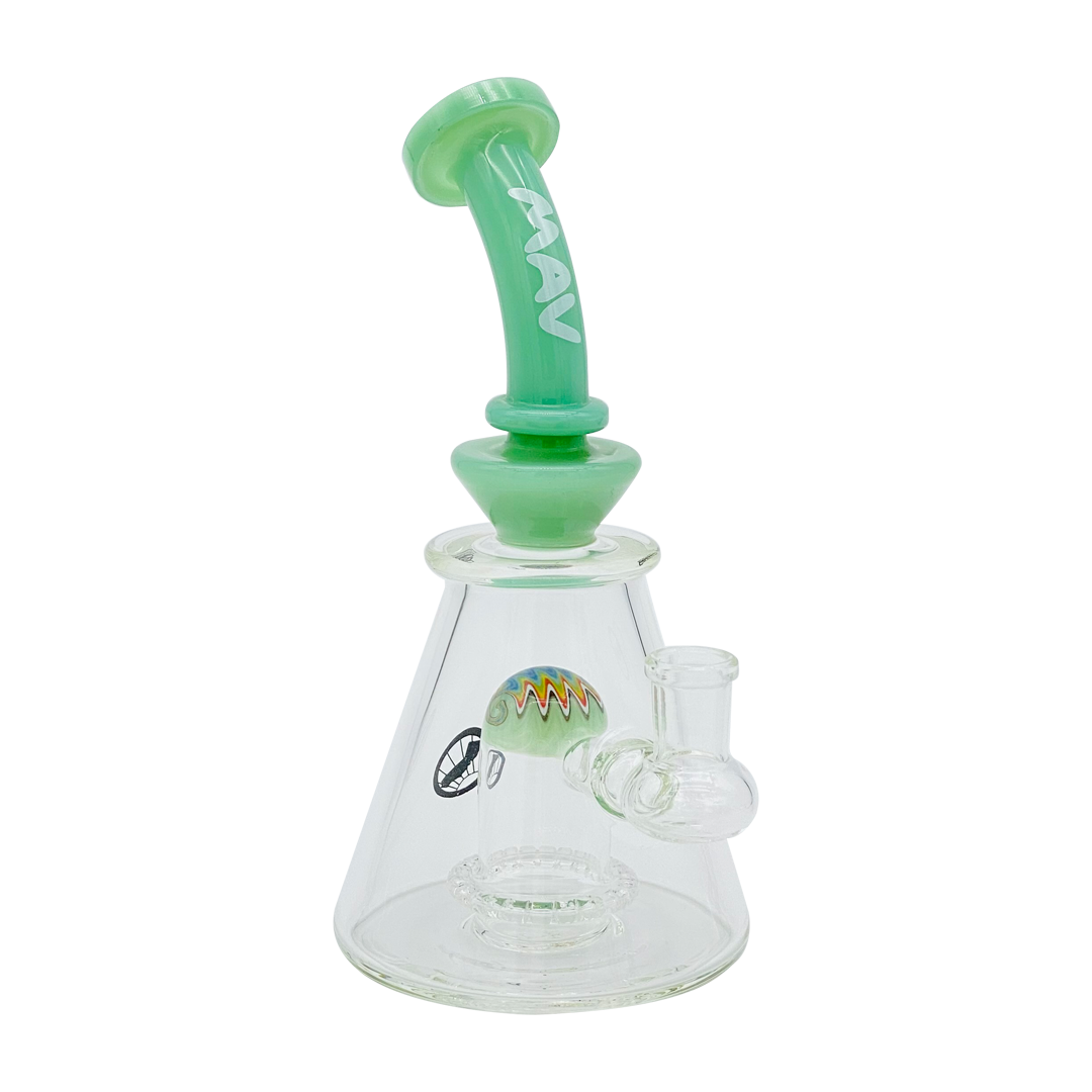 MAV Glass Wig Wag Reversal UFO Bent Neck Pyramid Bong in Sea Foam with Showerhead Percolator