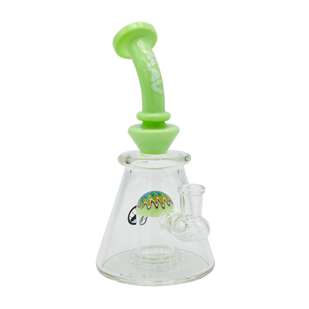 MAV Glass 7" Wig Wag Slime UFO Bent Neck Pyramid Bong with Showerhead Percolator