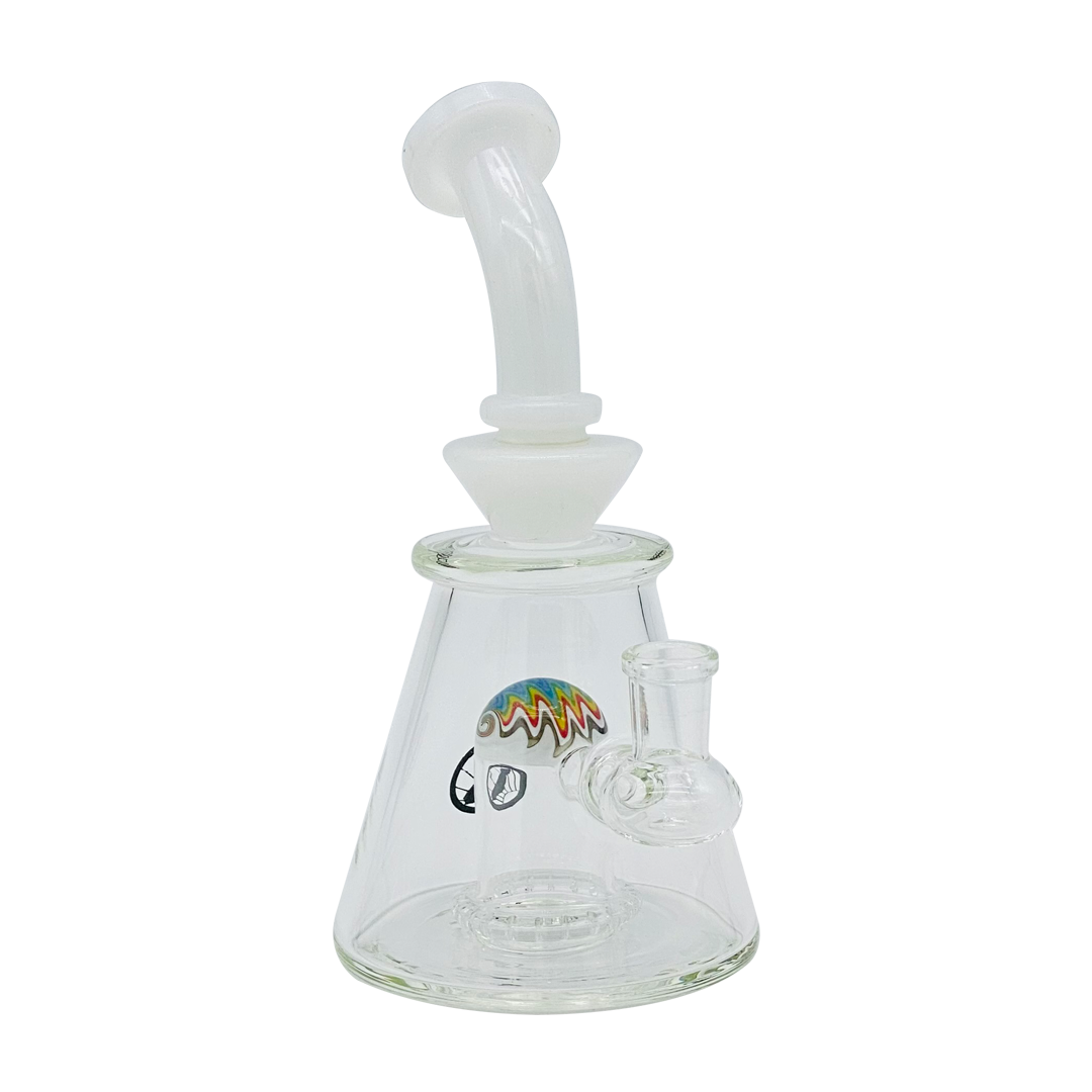 MAV Glass Wig Wag Reversal UFO Bent Neck Pyramid Bong, White, 7" Showerhead Percolator