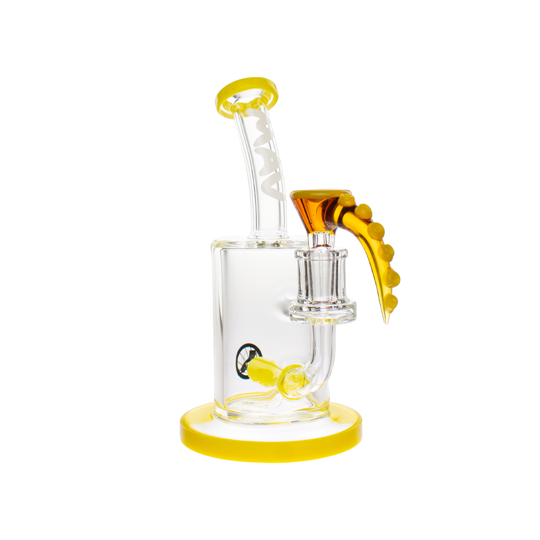 MAV Glass Yellow Metro Bubbler with Octopus Bowl, Beaker Design, 14mm Joint