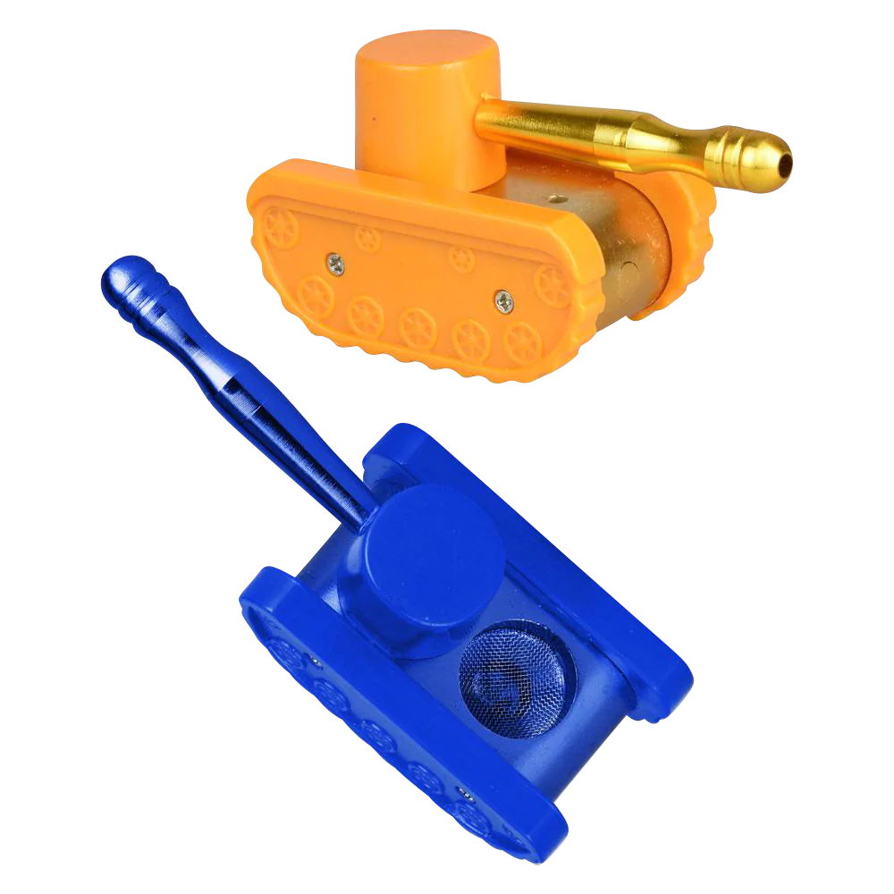 Compact Metal Tank Hand Pipe with Hidden Bowl, Portable Design, 3.75" Length, Side View