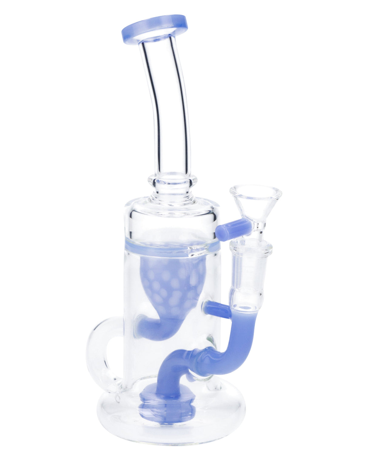 Milky Blue Quartz Water Pipe, Bent Neck & Bowl, 8 inch, 90 Degree Joint, Front View