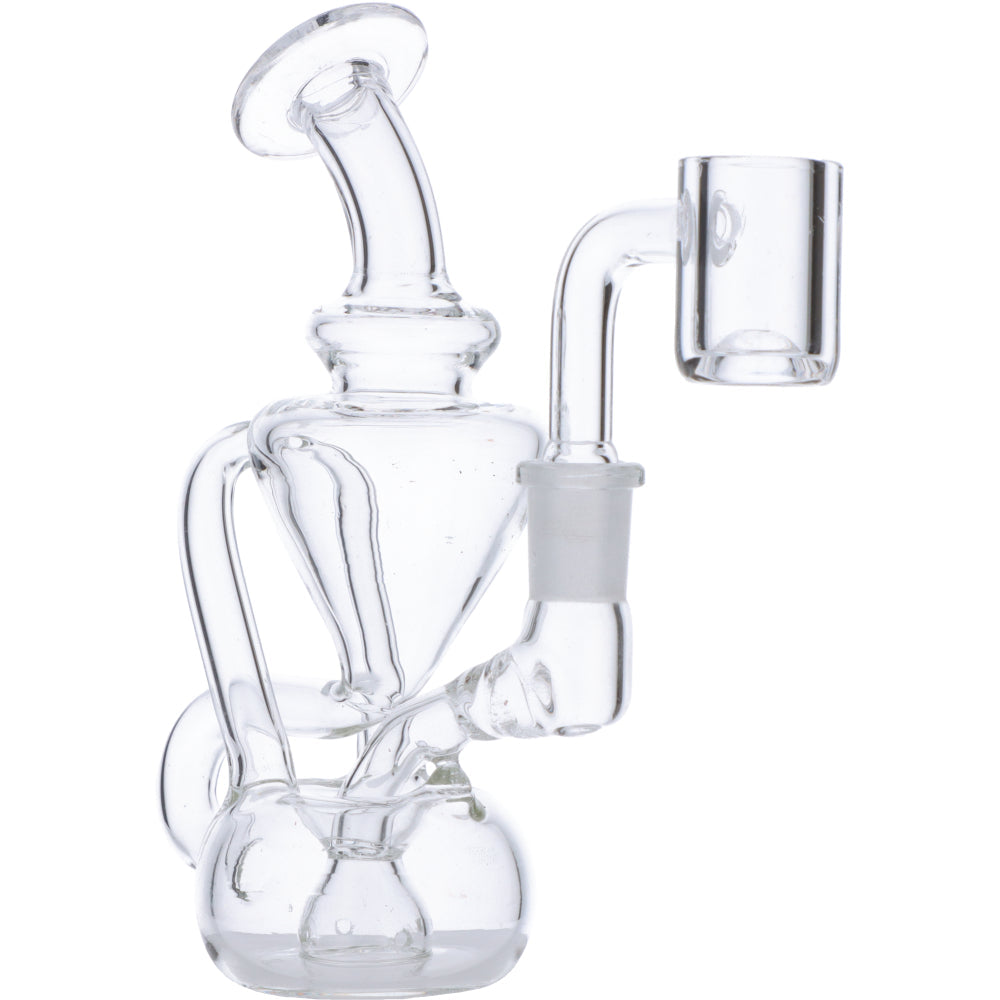 Mini Quartz Dab Rig by Valiant Distribution, Clear Glass, 45 Degree Banger Hanger Design, Front View