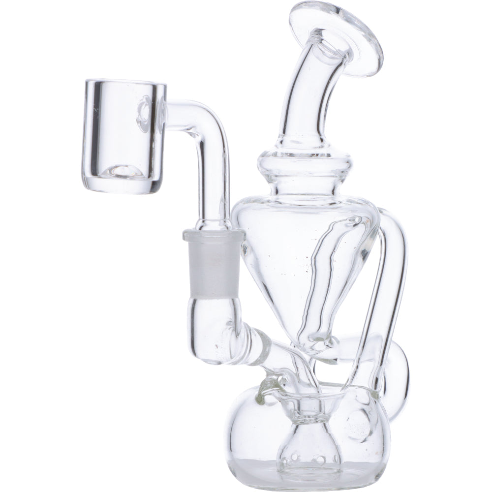 Valiant Distribution Mini Quartz Dab Rig, Clear Glass, 45 Degree Banger Hanger, Front View