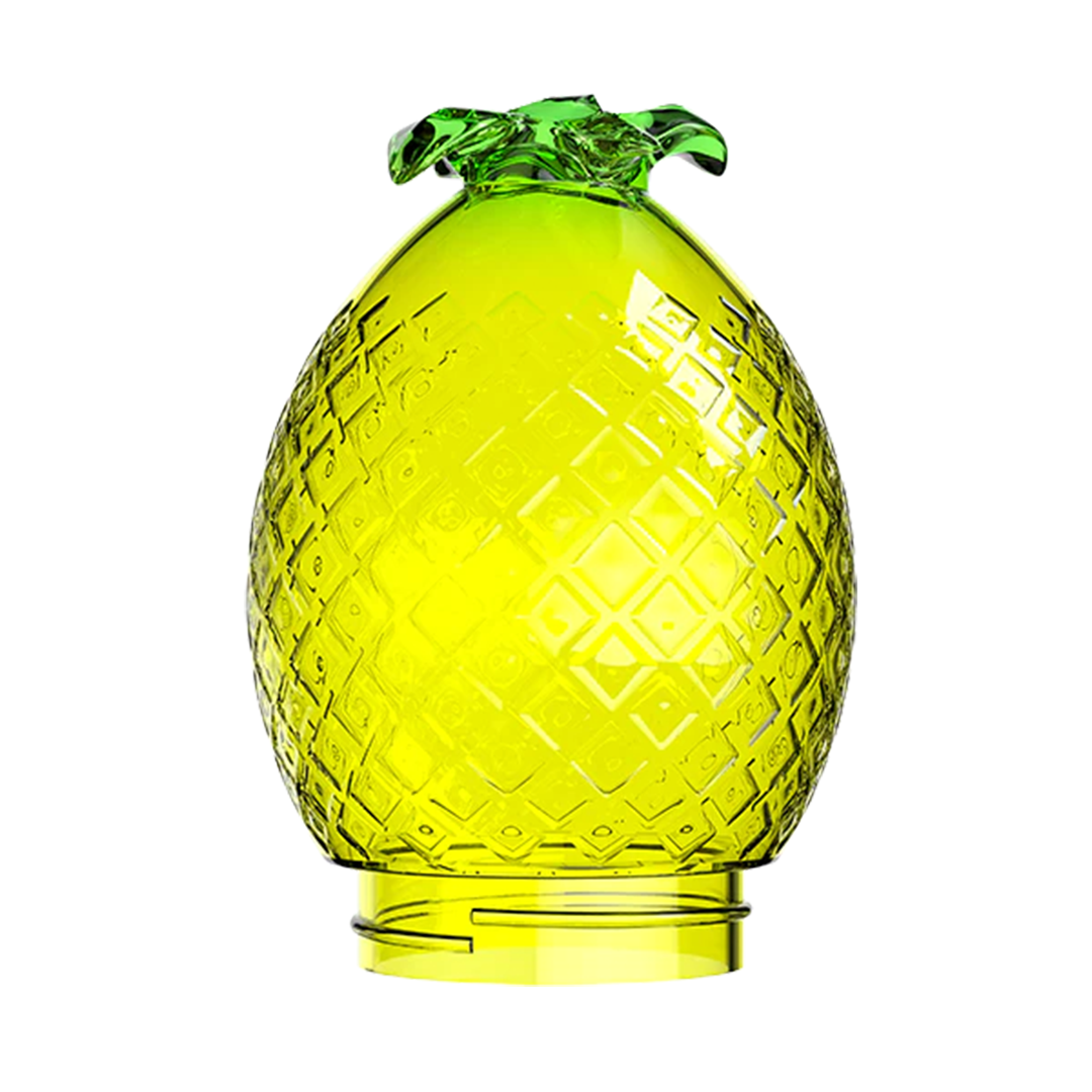 Stündenglass Pineapple Kompact Glass Globe for Bong, Front View, Etched Detailing, Vibrant Yellow