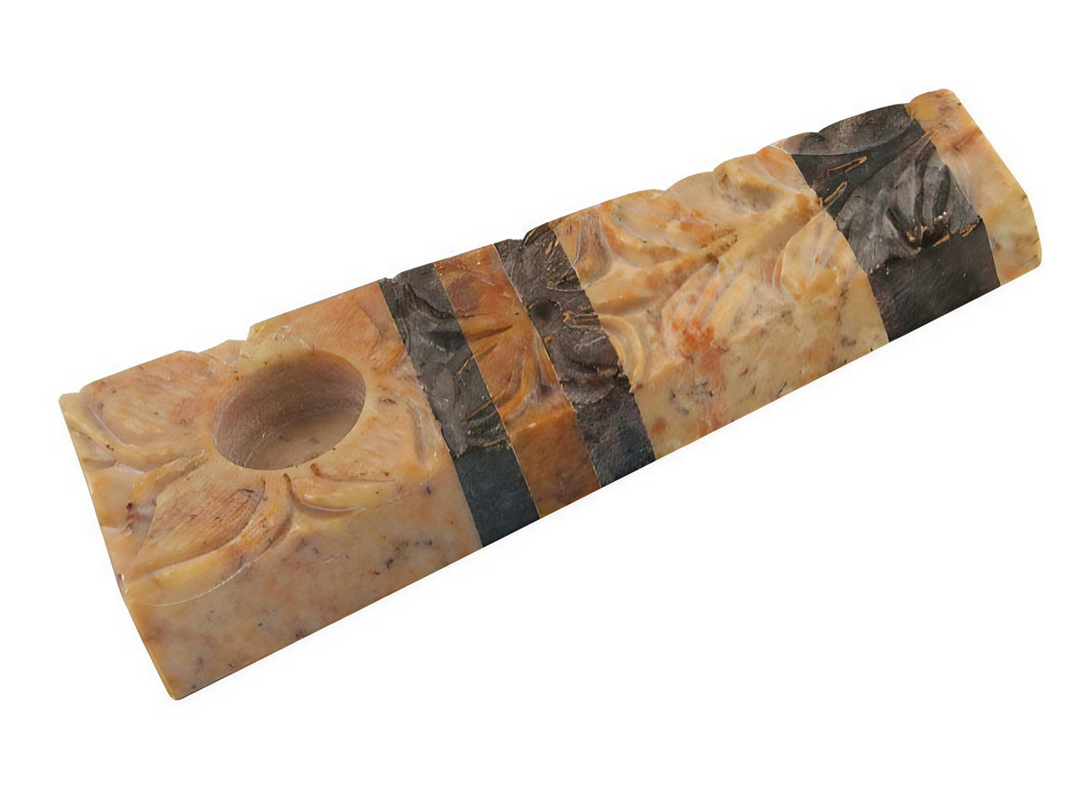 Compact multicolor striped stone pipe for dry herbs, 3-inch, angled side view