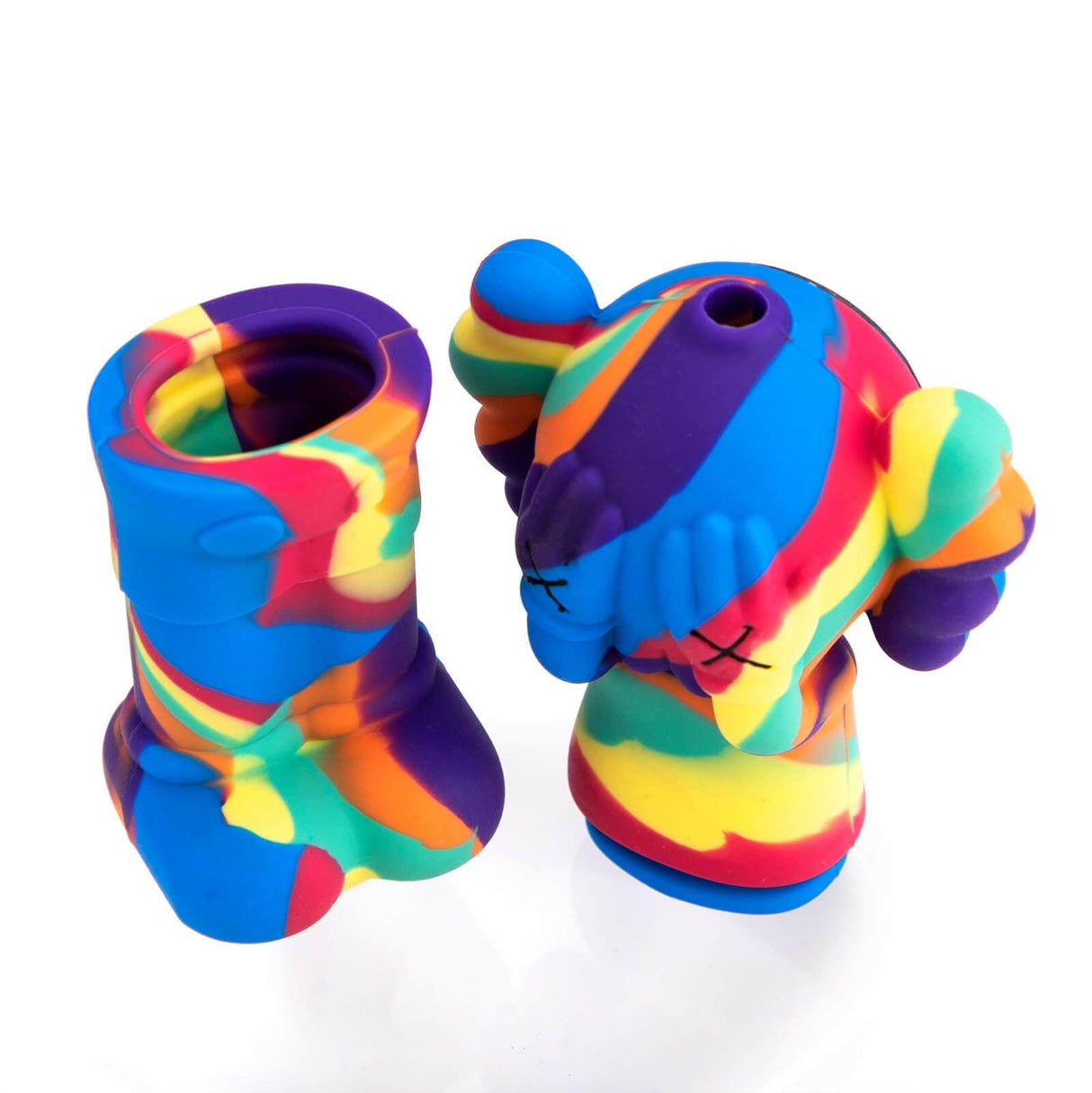 PILOTDIARY Kaws Silicone Pipe in vibrant multicolor, front and side view, durable and portable