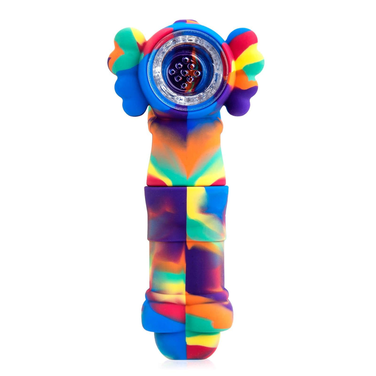 Colorful Kaws Silicone Pipe by PILOTDIARY front view with deep bowl