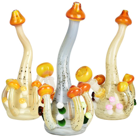 Mushroom Cluster Water Pipe trio, 9.5" tall, front view on white background