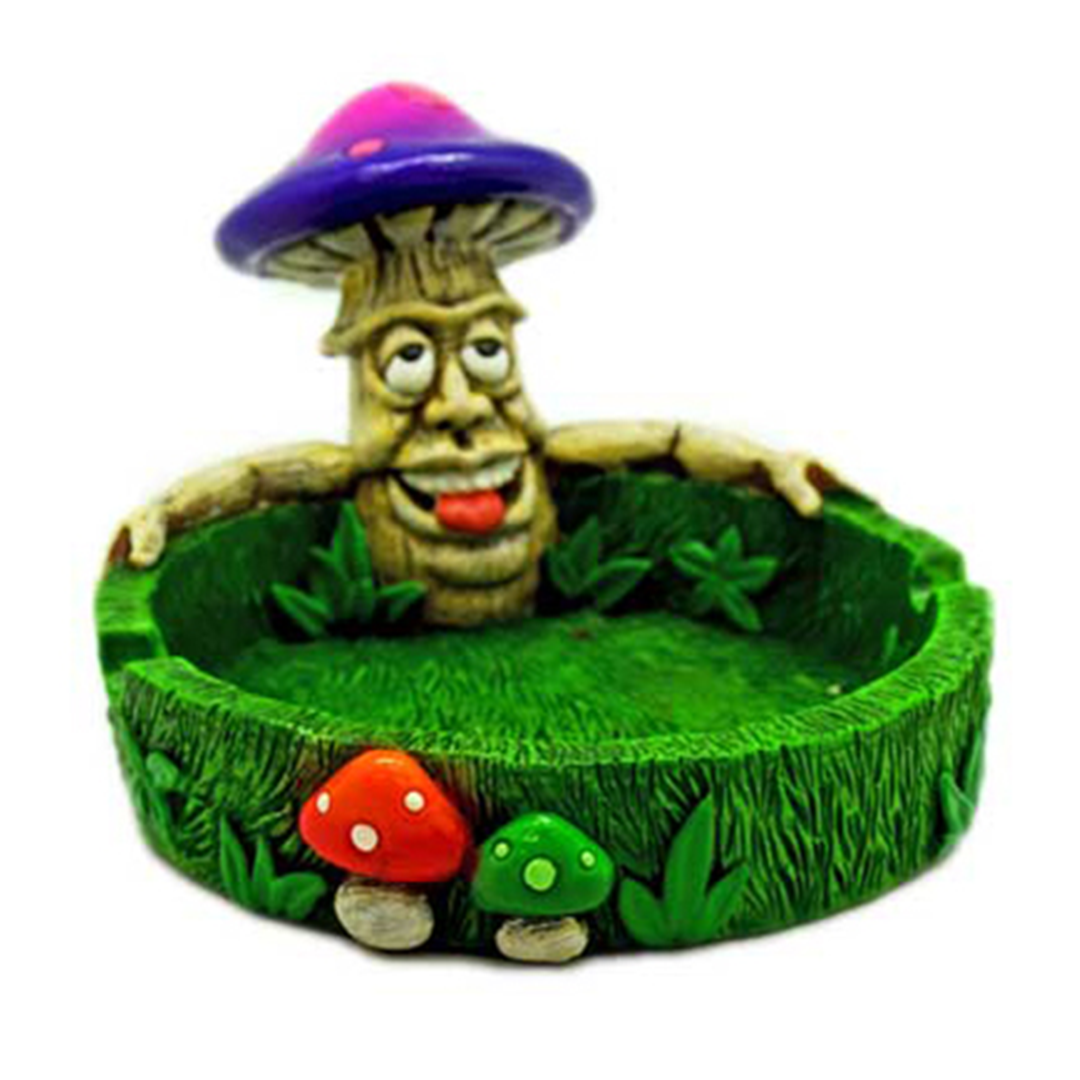 Fantasy Mushroom Face Hand-Painted Resin Ashtray, Artistic Design with Vibrant Colors