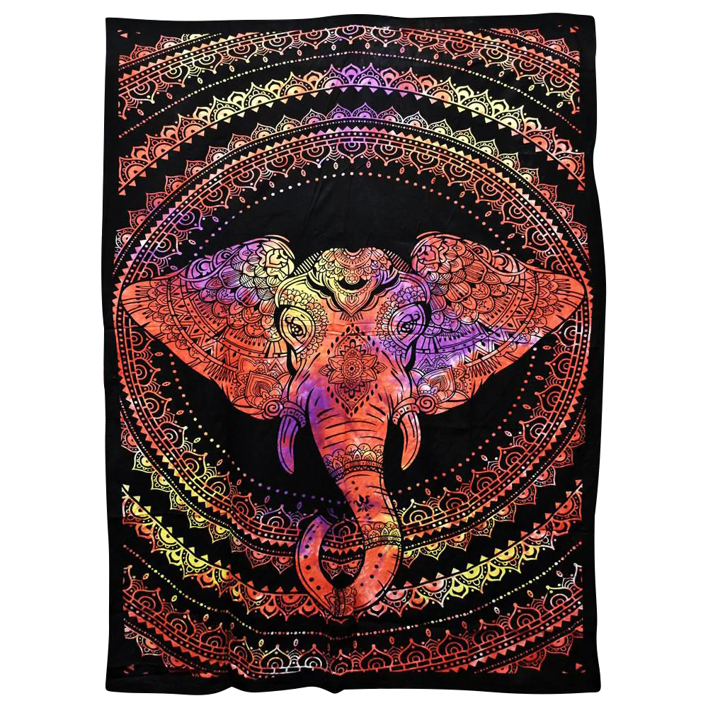 55" x 85" Mystic Elephant Cotton Tapestry with Assorted Colors, Front View