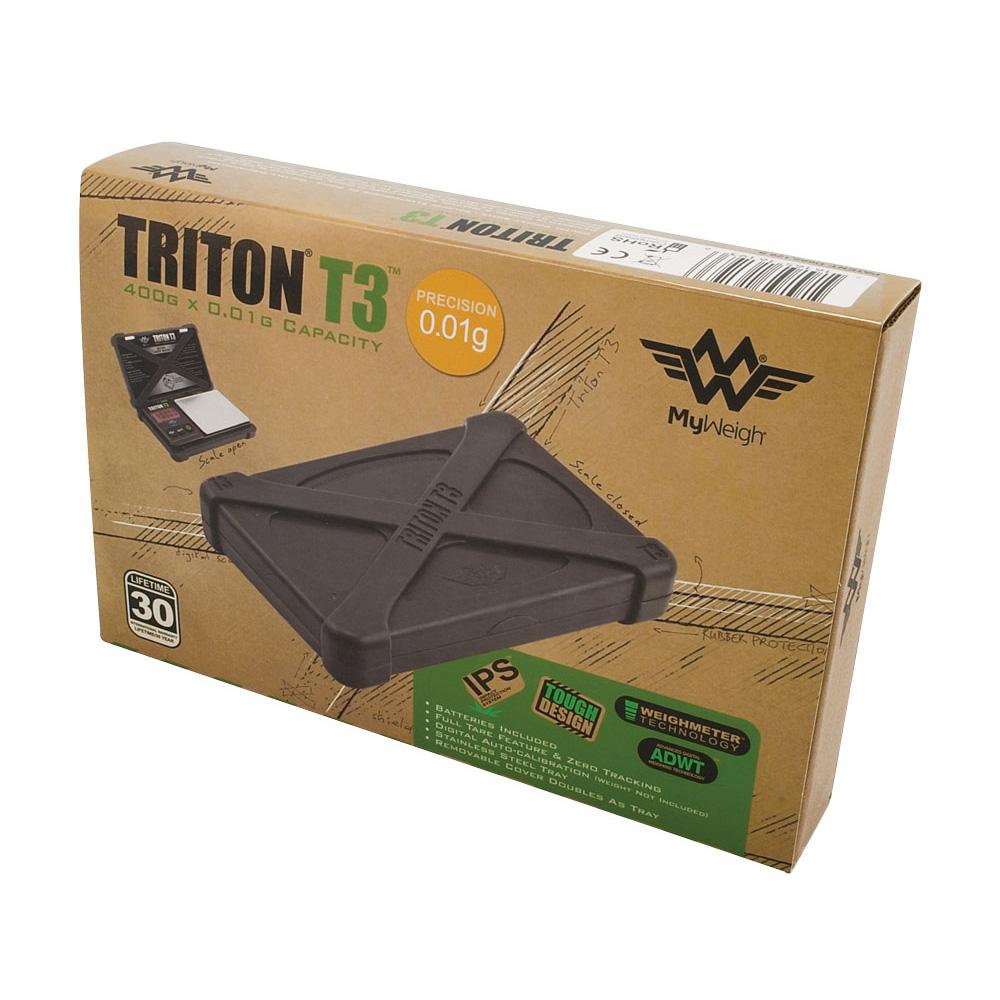 MyWeigh Triton T3 400g x 0.01g Precision Scale in packaging, durable rubber case, battery powered