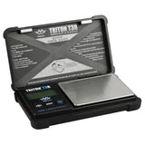 MyWeigh Triton T3R Digital Scale open front view, 500g x 0.01g accuracy, with protective cover