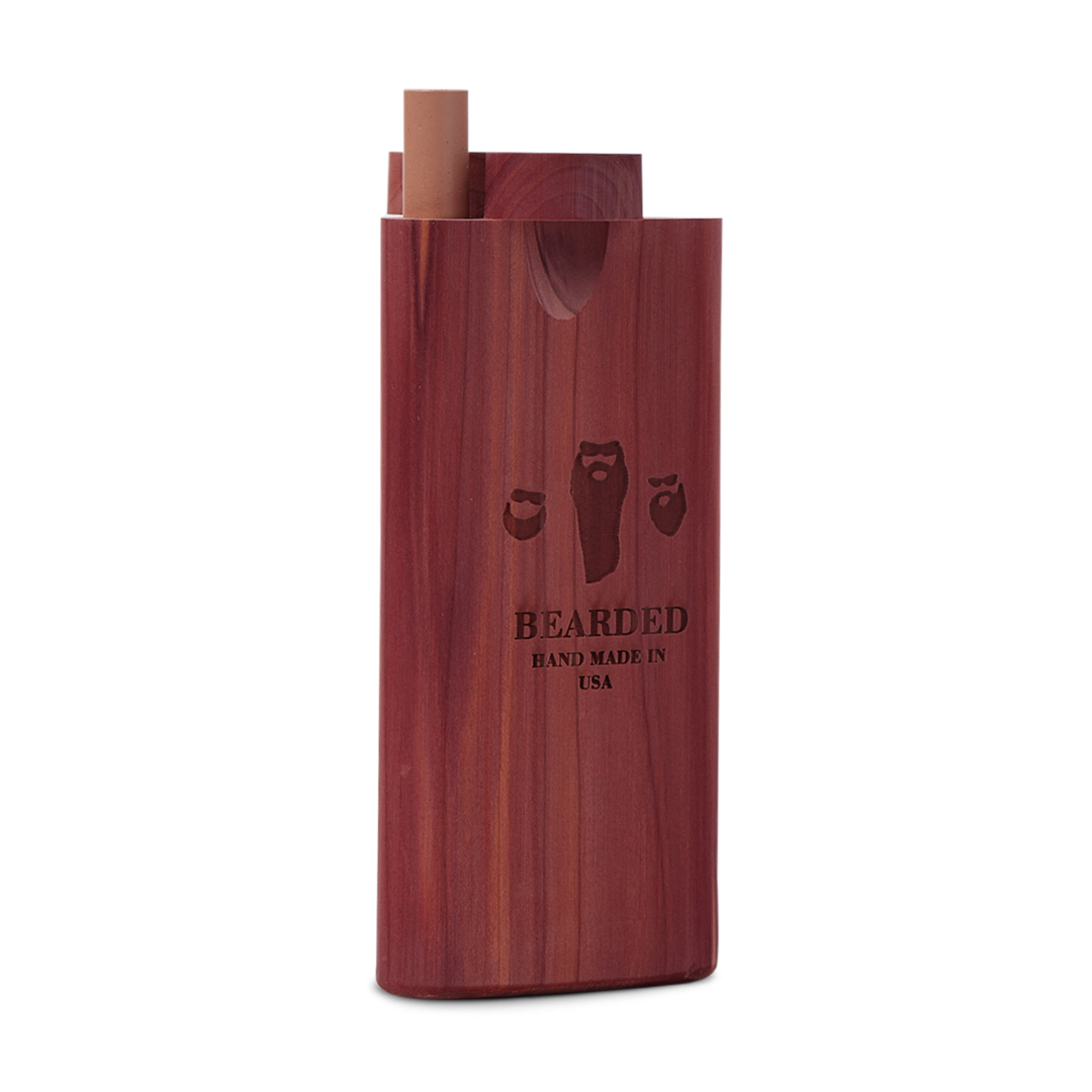 Bearded Distribution Cedar Wood Dugout with Glass One-Hitter, Front View, USA Made