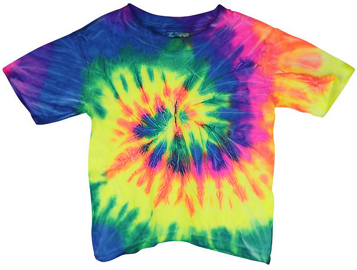Vibrant Neon Rainbow Tie-Dye Toddler T-Shirt, 100% Cotton, Made in USA, Front View