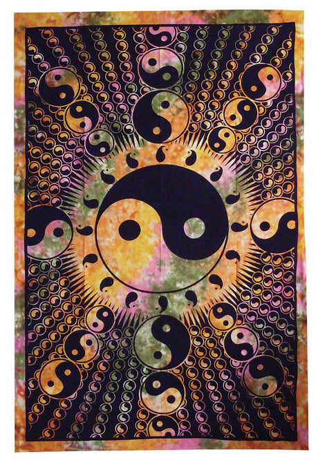 Colorful Yin Yang Tapestry in 55"x83" size, made of cotton from India, ideal for home decor