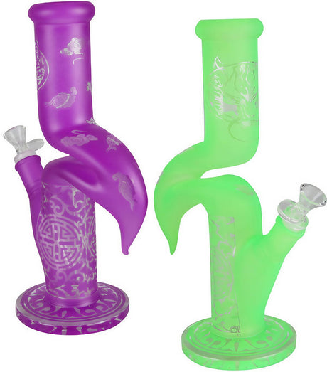 No Spill Water Pipe Zong in purple and green, 11.5" Borosilicate Glass Bongs for Dry Herbs, 45 Degree Joint