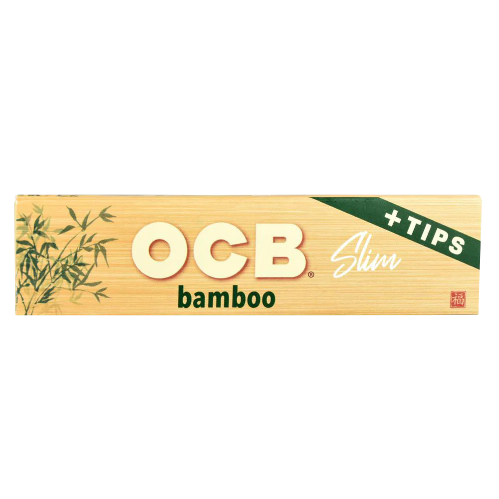 OCB Bamboo Rolling Papers Slim with Tips, Unbleached 1 1/4" Size, 24 Pack