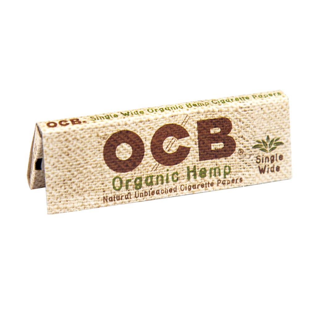 OCB Organic Hemp 1 1/4" Rolling Papers pack, unbleached, for dry herbs, front view