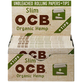 OCB Organic Hemp Rolling Papers & Tips 24 Pack, eco-friendly slim design