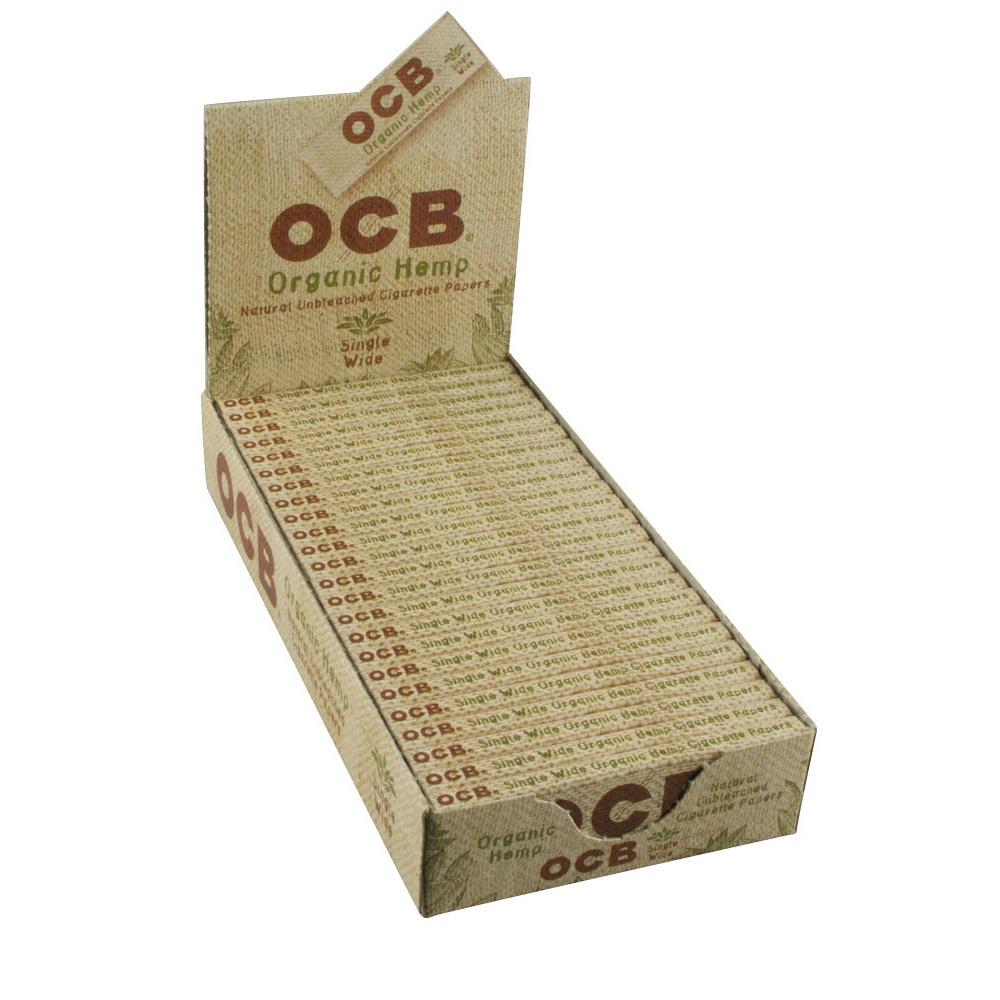 OCB Organic Hemp Slim Rolling Papers, 24 Pack Display Box Opened, Eco-Friendly Design