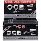 OCB Premium Slim Rolling Papers & Tips 24 Pack, front view on white background