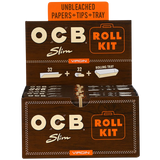 OCB Virgin Slim Roll Kit with papers, tips, and tray, 20 Pack front view on white