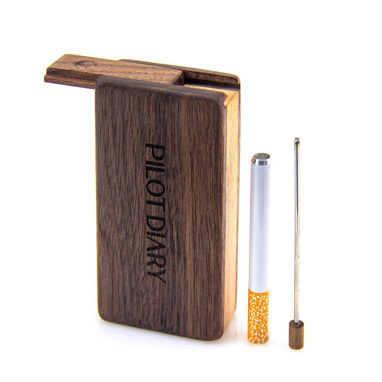 PILOT DIARY Classic Wooden Dugout with Magnetic Lid, One-Hitter, and Cleaning Stick