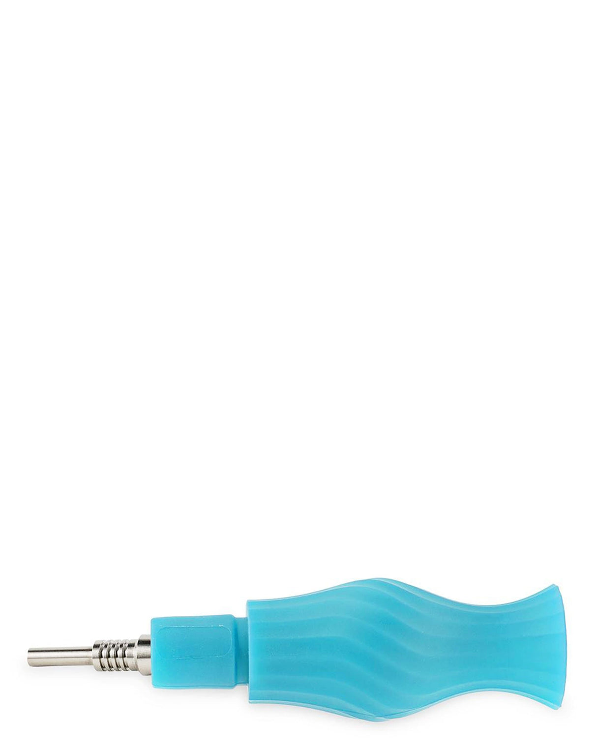 Ooze Clobb 4 in 1 Silicone Pipe in Blue with Quartz Nail - Side View