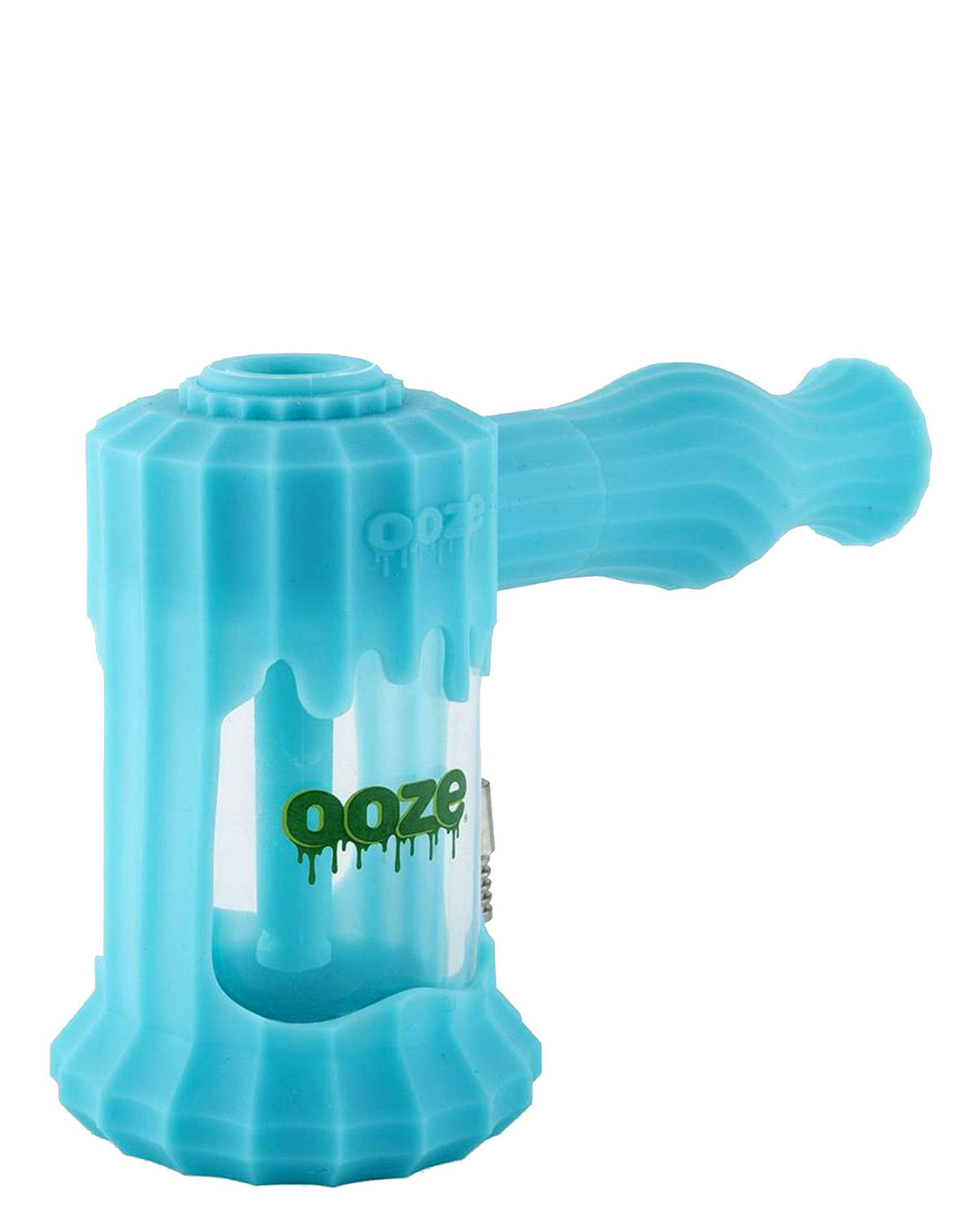 Ooze Clobb 4 in 1 Silicone Pipe in Teal, Hammer Design, Side View for Dry Herbs and Concentrates