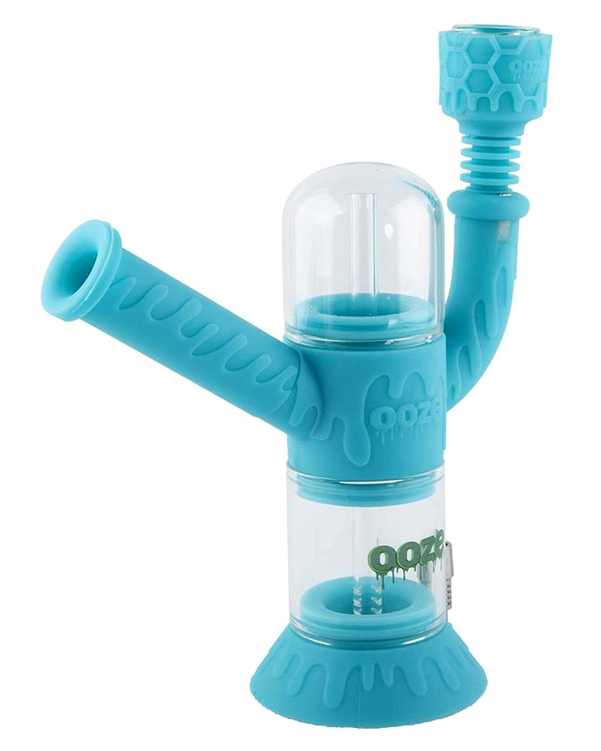 Ooze Cranium Bong & Dab Rig in Teal with Quartz Banger - Front View
