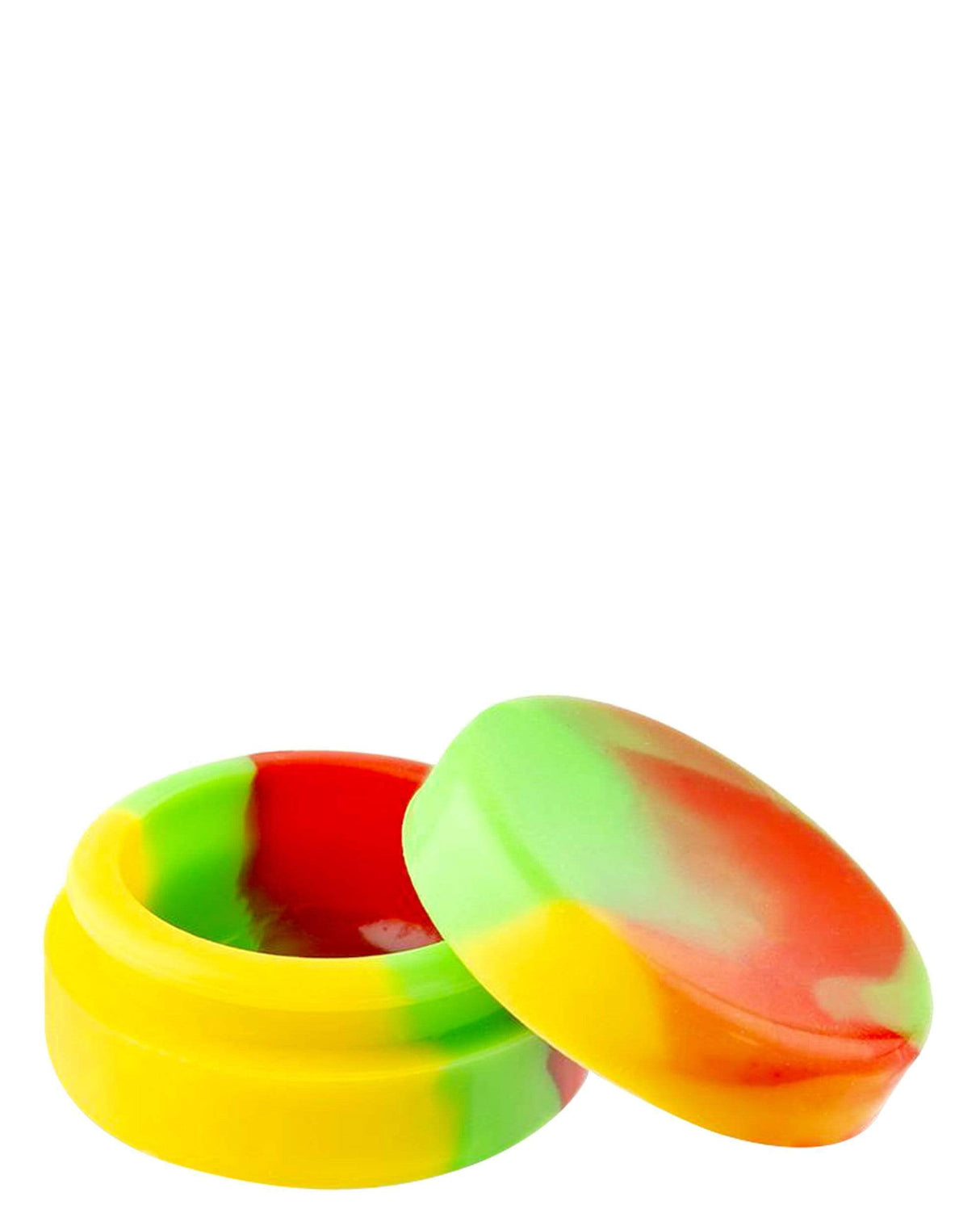 Ooze Cranium Silicone Bong & Dab Rig in vibrant rasta colors, front view with open stash storage