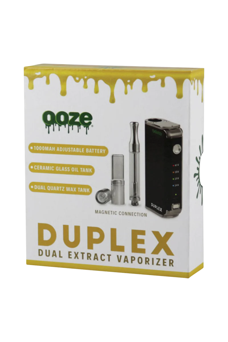 Ooze Duplex Dual Extract Vaporizer with adjustable battery and ceramic tank, front view on white background