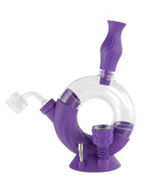 Ooze Ozone Silicone Bong in Purple with Clear Bubble Design, Side View on White Background