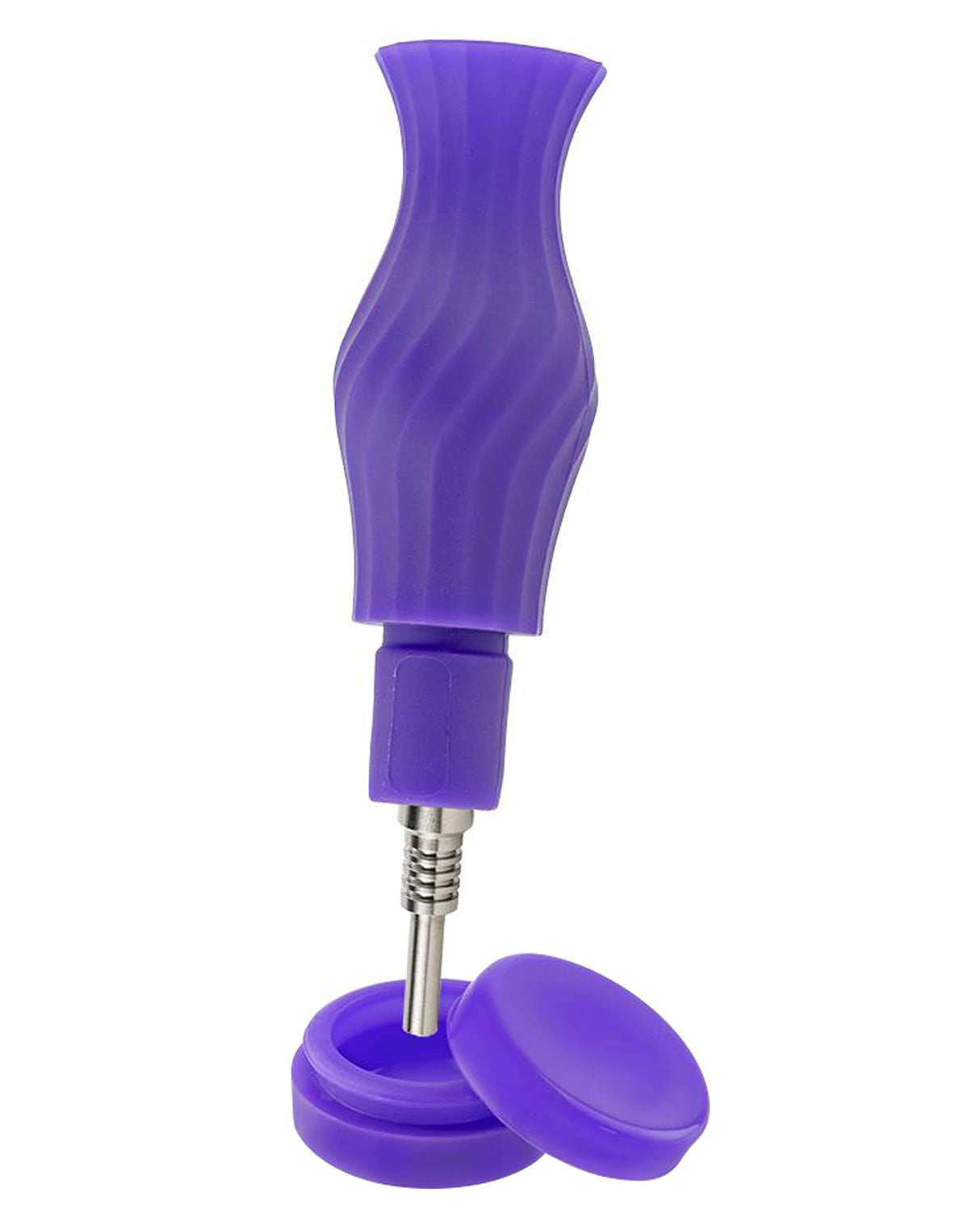 Ooze Ozone Silicone Bong in Purple with Quartz Bowl, Front View on White Background