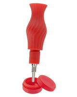 Ooze Ozone Silicone Bong in Red with Quartz Bowl and Stash Base, Front View