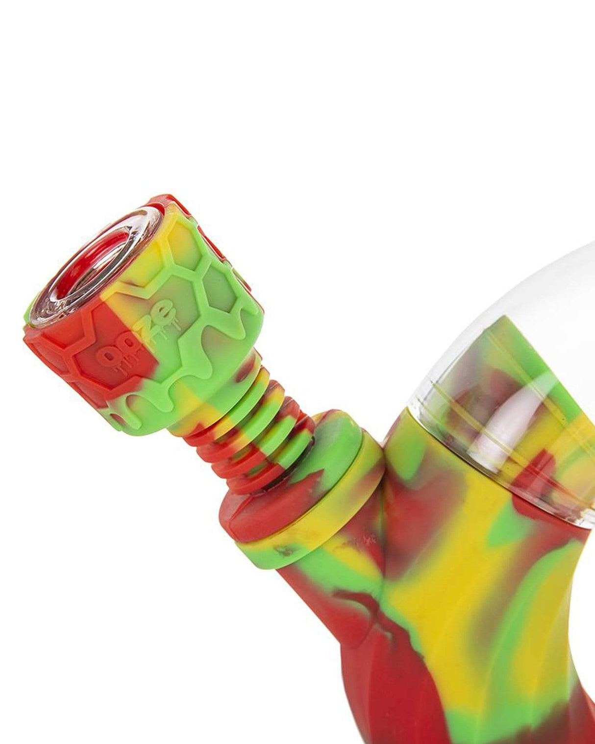 Ooze Ozone Silicone Bong close-up showing colorful design and borosilicate glass bowl