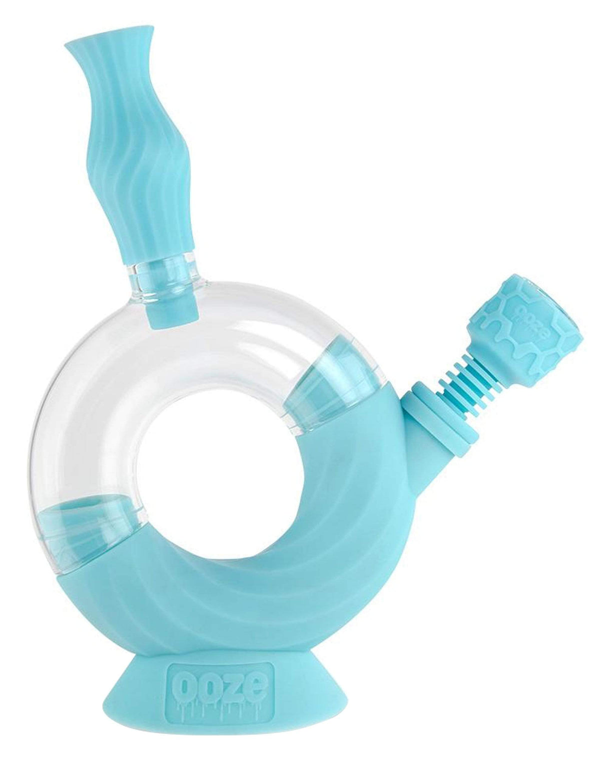 Ooze Ozone Silicone Bong in Teal with Clear Bubble Design, Slitted Percolator, 8" Tall