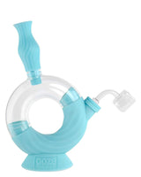 Ooze Ozone Silicone Bong in Teal, 8" with Quartz Banger - Front View on White Background