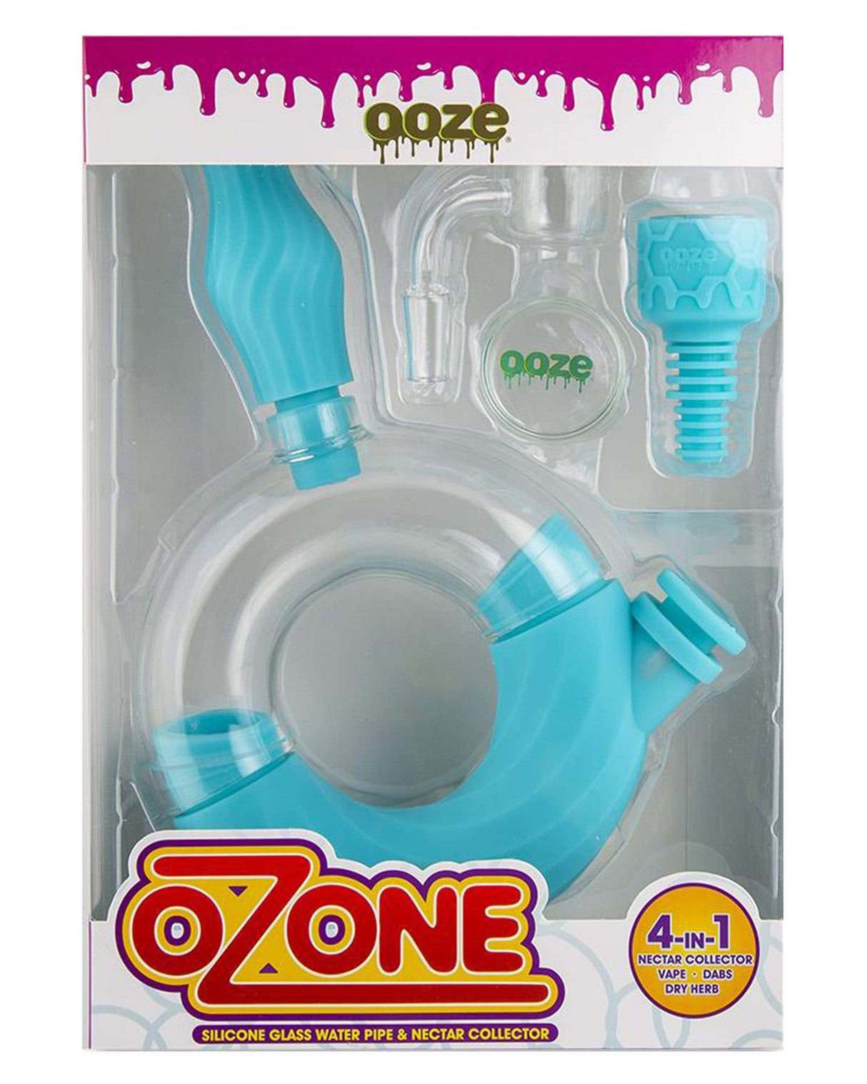 Ooze Ozone Silicone Bong in Teal, Front View, 8" with Quartz Bowl - Versatile 4-in-1 Design