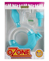 Ooze Ozone Silicone Bong in Teal, Front View, 8" with Quartz Bowl - Versatile 4-in-1 Design