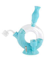 Ooze Ozone Silicone Bong in Teal with Quartz Banger, Slitted Percolator, Front View
