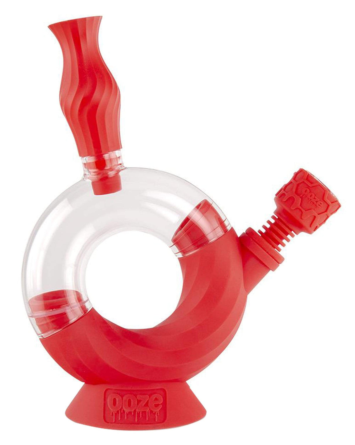 Ooze Ozone Silicone Bong in Red with Clear Bubble Design, 8" Tall, Side View