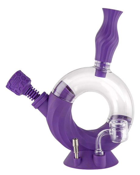Ooze - Ozone Silicone Bong in Ultra Purple with clear bubble design, 8" tall, ideal for dry herbs and concentrates.