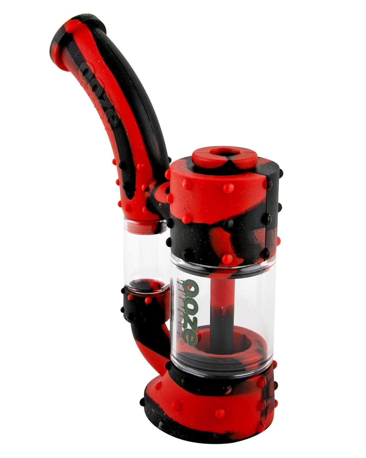 Ooze Stack Silicone Bubbler in Black & Red, 7" Sherlock Design with Percolator, Side View