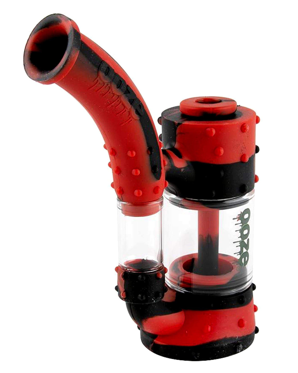 Ooze Stack Silicone Bubbler in Black and Red - 7" Sherlock Design with Percolator