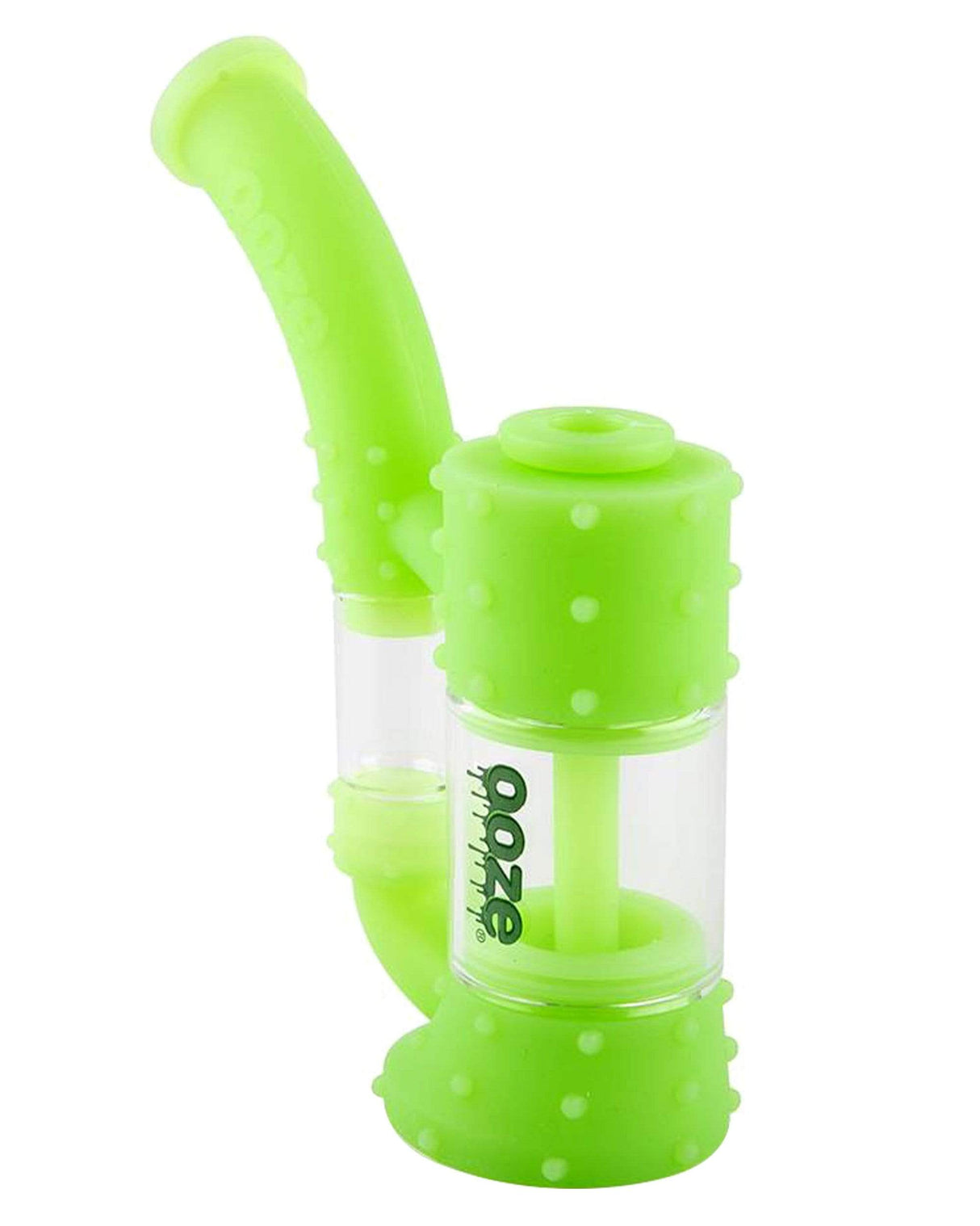 Ooze Stack Silicone Bubbler in Glow Green with Sherlock Design, Front View on White Background