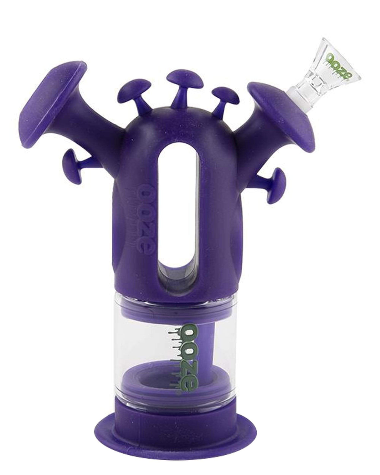 Ooze Trip Silicone Bubbler in Purple, Front View with Quartz Bowl, Ideal for Dry Herbs and Concentrates