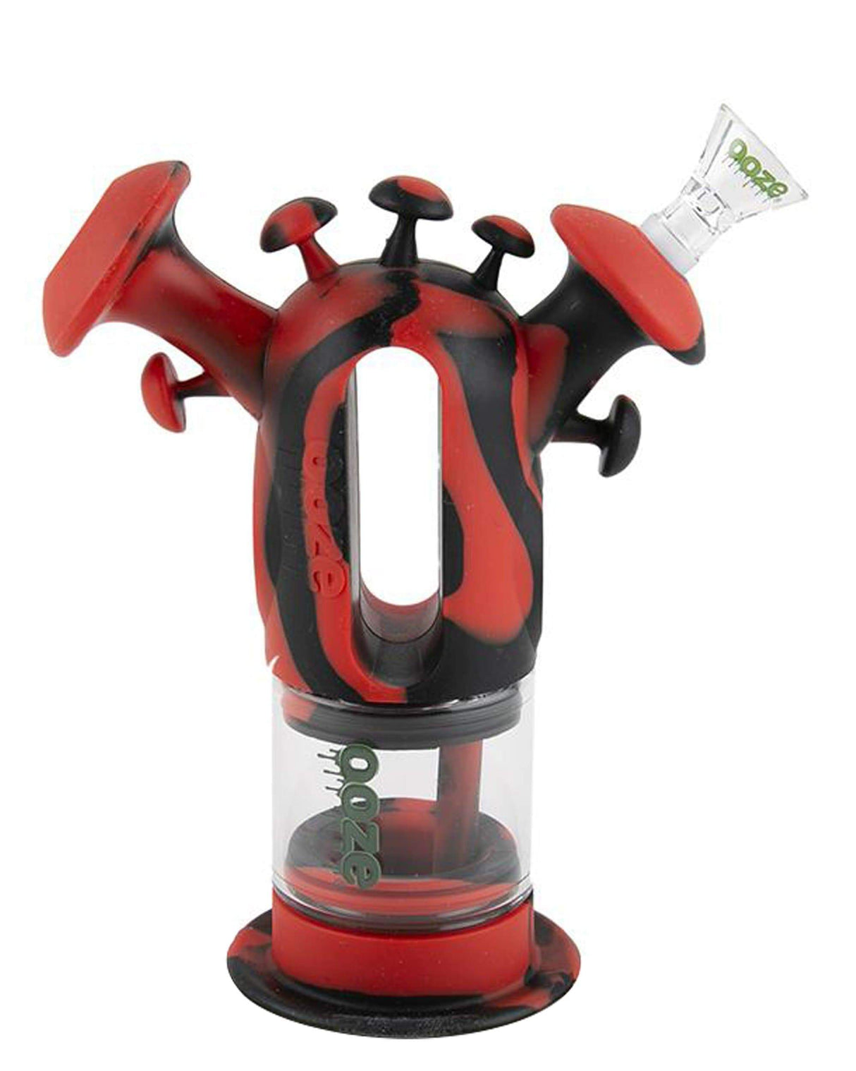 Ooze - Trip Silicone Bubbler in Black & Red, 45 Degree Joint, for Dry Herbs & Concentrates